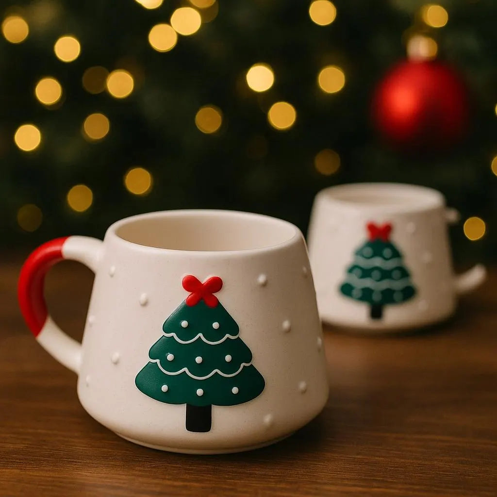 Handmade Ceramic Mug Set with Pine Tree Design for Nature Lovers
